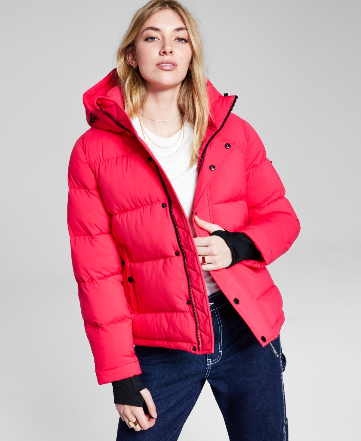 BCBGeneration Womens Hooded Thumbhole-Cuff Puffer Coat Product Image