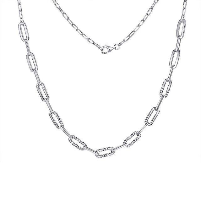 Platinum Over Silver Cubic Zirconia Link Chain Necklace, Womens Sterling Silver Product Image