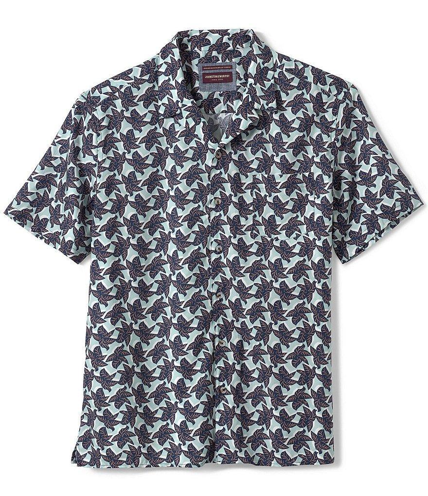 Johnston & Murphy Leaf Cluster Print Short Sleeve Woven Camp Shirt Product Image