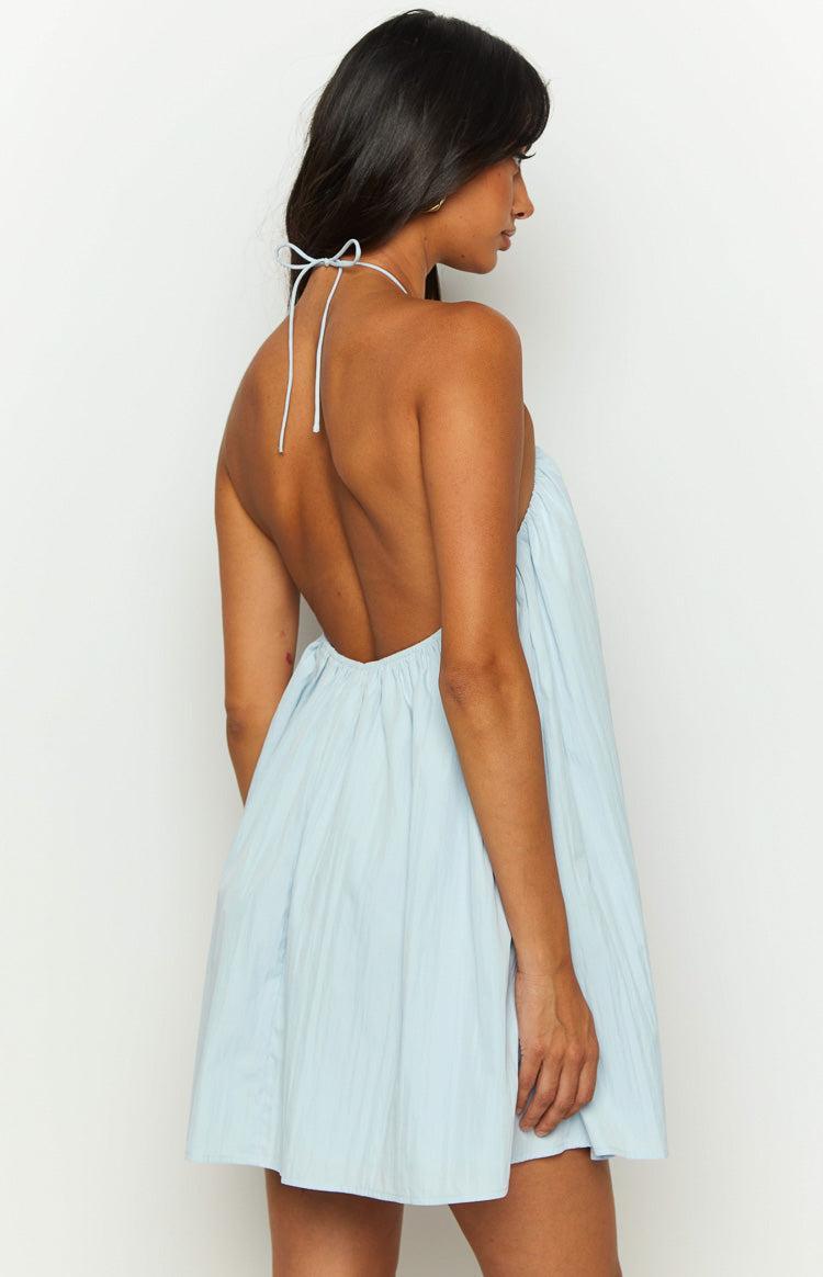 Talei Blue Halter Puff Mini Dress Product Image