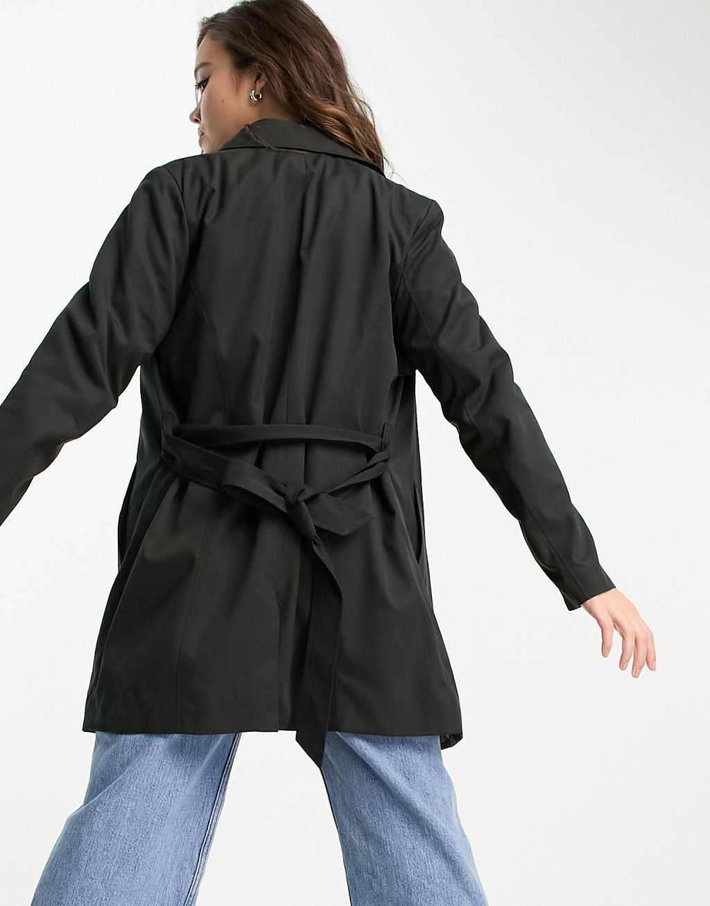 Only button detail short trench coat in black  Product Image