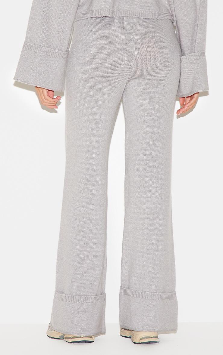 Grey Turn Up Hem Knit Pants Product Image