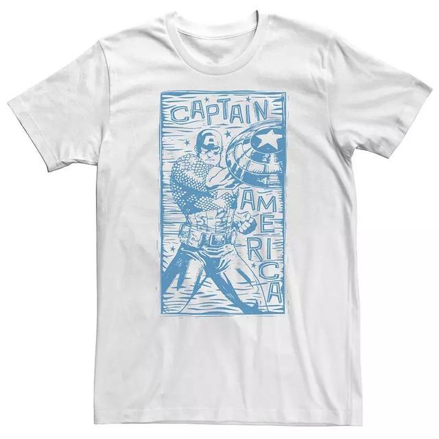 Big & Tall Marvel Captain America Woodcut Blue Portrait Tee, Mens Product Image