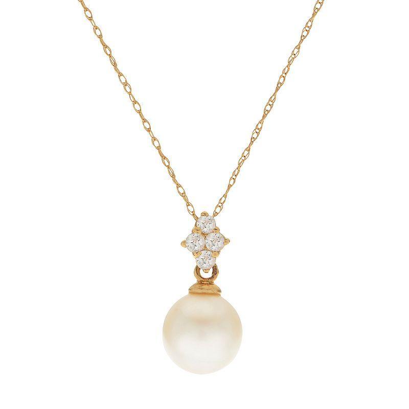 PearLustre by Imperial 14k Gold Freshwater Cultured Pearl & White Topaz Pendant, Womens Product Image