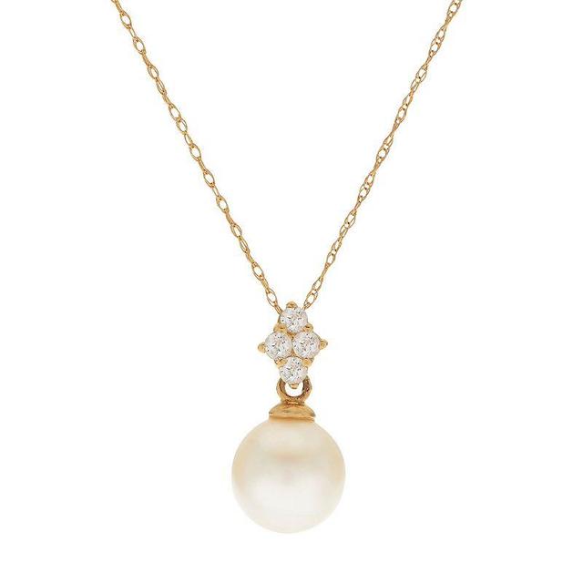 PearLustre by Imperial 14k Gold Freshwater Cultured Pearl & White Topaz Pendant, Womens Product Image