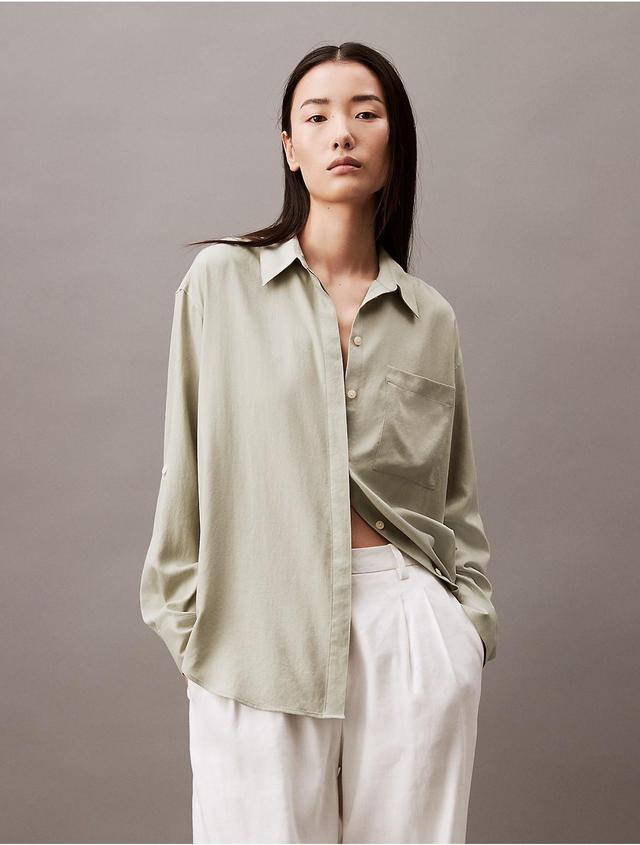 Calvin Klein Womens Relaxed Solid Button-Down Shirt - Green - M Product Image