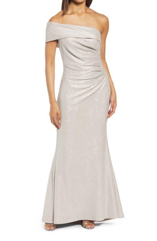 Eliza J Metallic Knit One Shoulder Gown Product Image