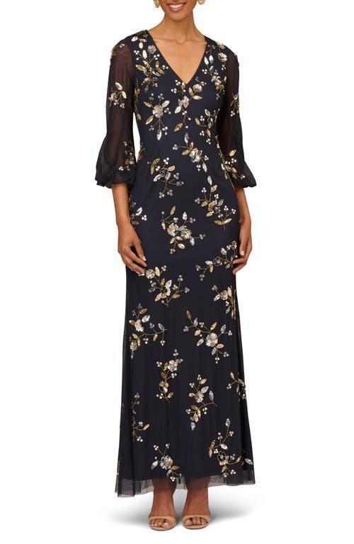 Aidan Mattox by Adrianna Papell Beaded Floral V-Neck Gown Product Image