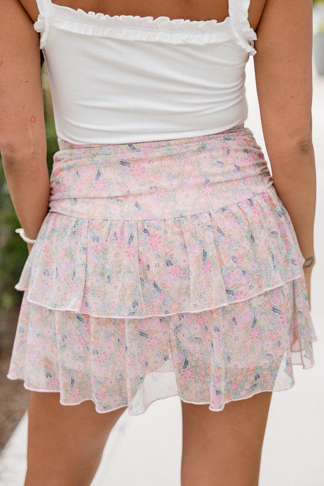 Beach Blossoms Sage Tiered Floral Mesh Skort FINAL SALE Product Image