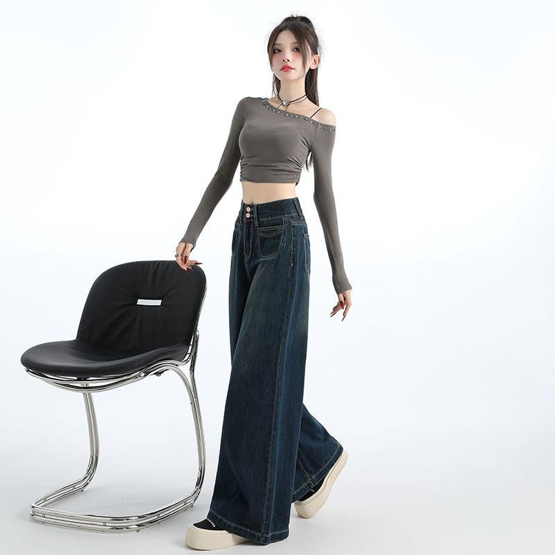 High Rise Washed Wide Leg Jeans Product Image