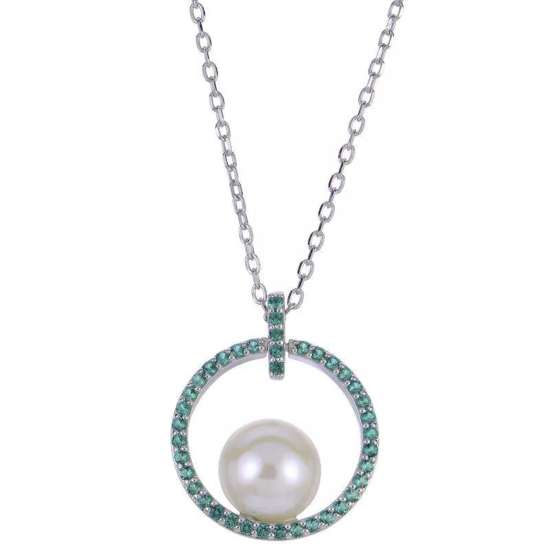 PearLustre by Imperial Sterling Silver Freshwater Cultured Pearl & Lab-Created Emerald Necklace, Womens Product Image