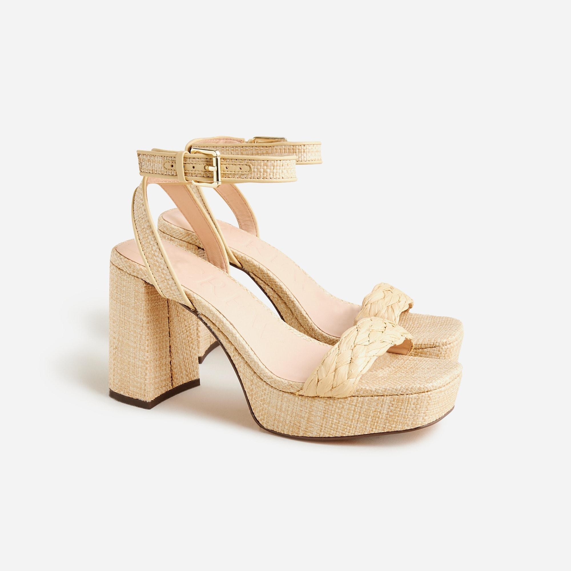 Ankle-strap platform heels in faux raffia product image