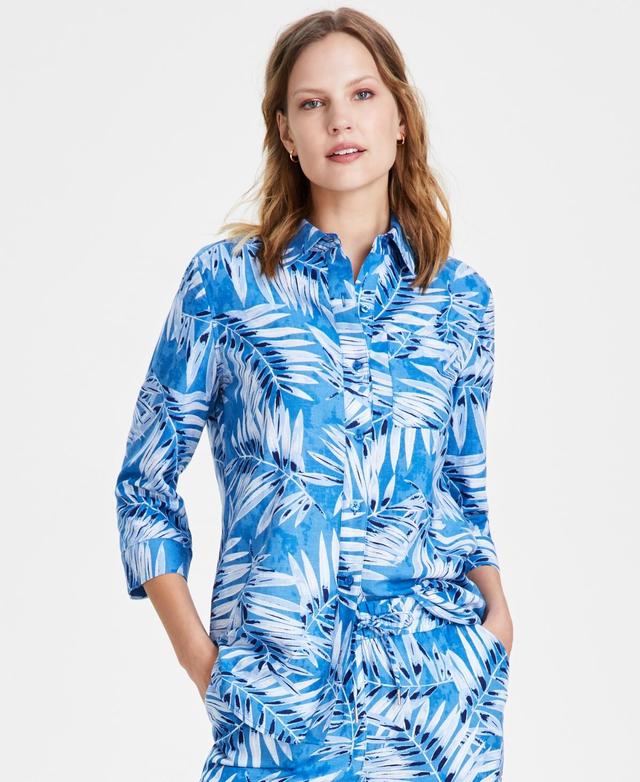 Jones New York Womens 3/4-Sleeve Printed Shirt - Mystic Blue Product Image