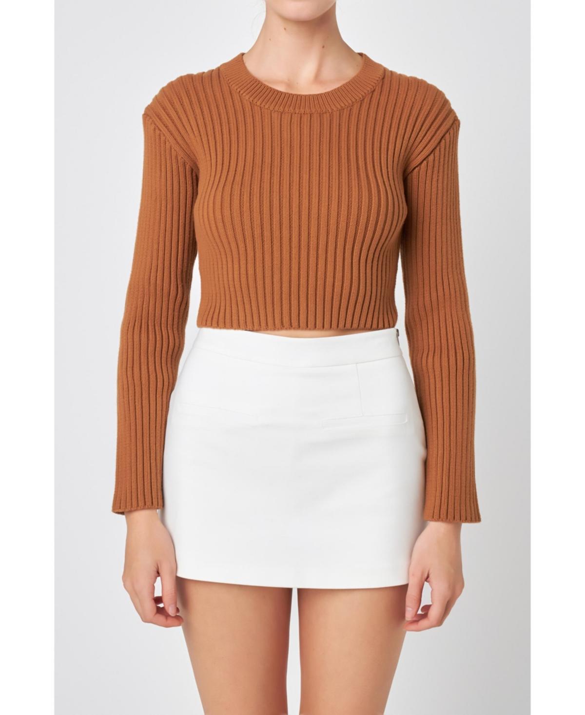 English Factory Womens Cropped Ribbed Knit Sweater Product Image