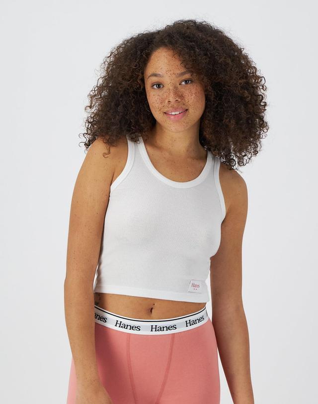 Hanes Originals Comfywear Womens Rib Crop Tank White L Product Image