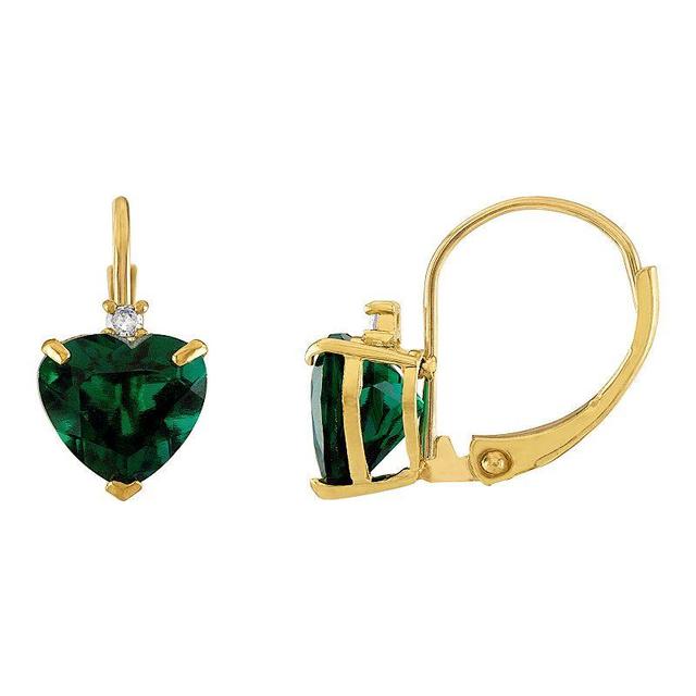 Tiara 10k Gold Lab-Created Emerald & Diamond Accent Leverback Earrings, Womens, Yellow Product Image