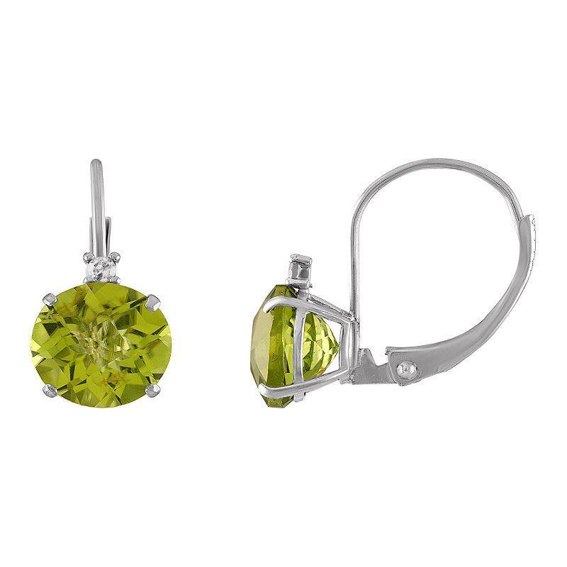 Tiara 10k White Gold Peridot & Diamond Accent Leverback Earrings, Womens Product Image