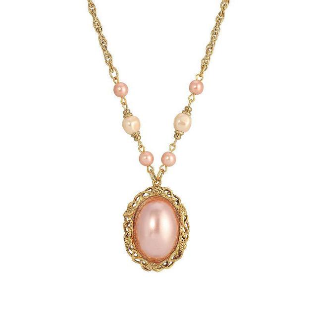 1928 Gold Tone Pink Pearl Pendant Necklace, Womens Product Image