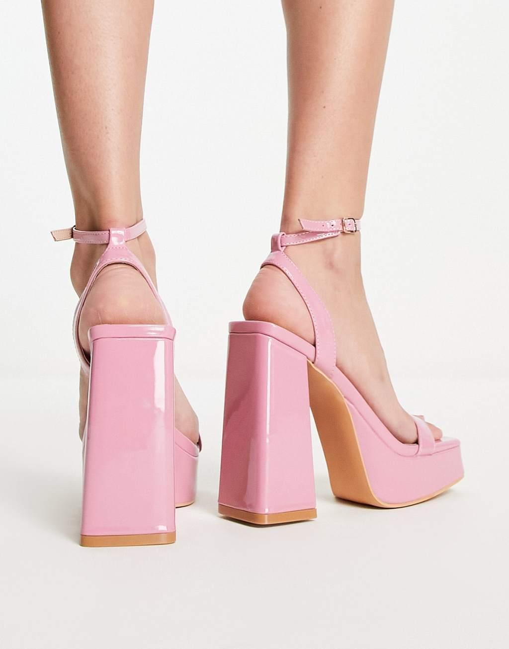 Glamorous platform heel sandals in pink patent Product Image