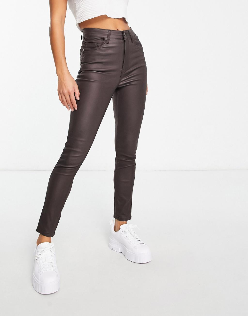 New Look Petite coated skinny jean in brown Product Image