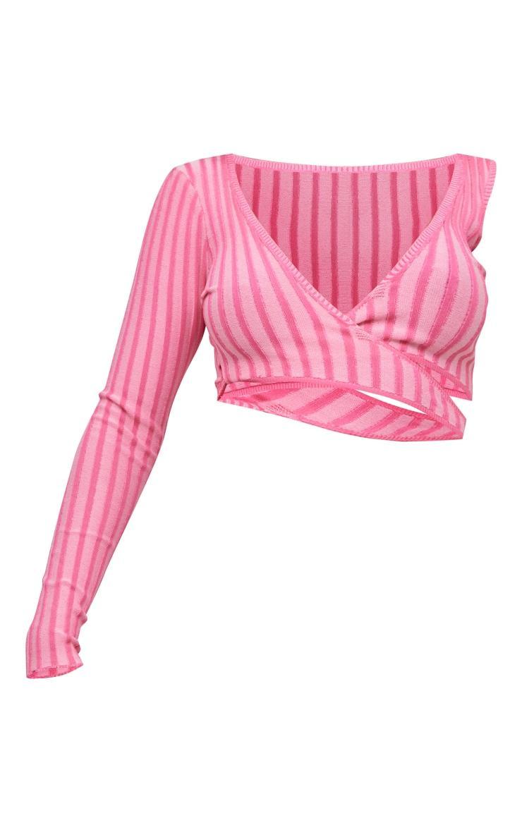 Pink Two Tone Knit One Shoulder Wrap Top Product Image