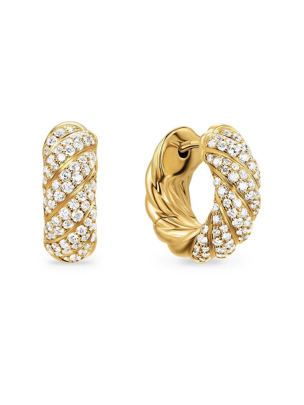 Womens Sculpted Cable Hoop Earrings in 18K Yellow Gold with Diamonds, 14.4MM Product Image