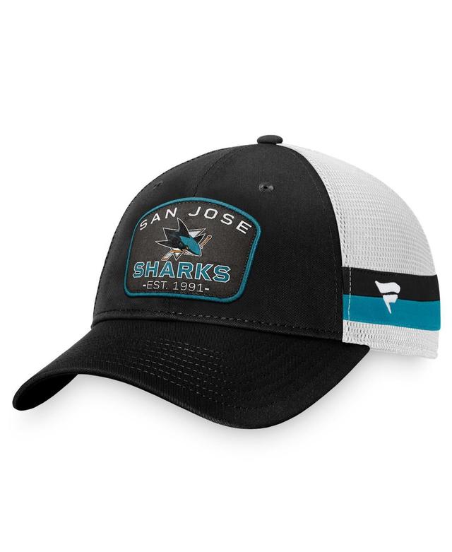 Mens Fanatics Branded Black/White San Jose Sharks Fundamental Striped Trucker Adjustable Hat Product Image