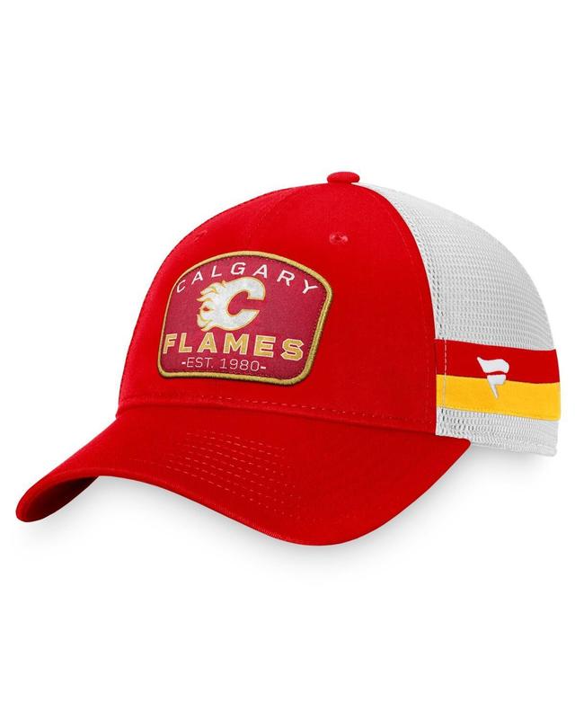 Mens Fanatics Branded Red/White Calgary Flames Fundamental Striped Trucker Adjustable Hat Product Image