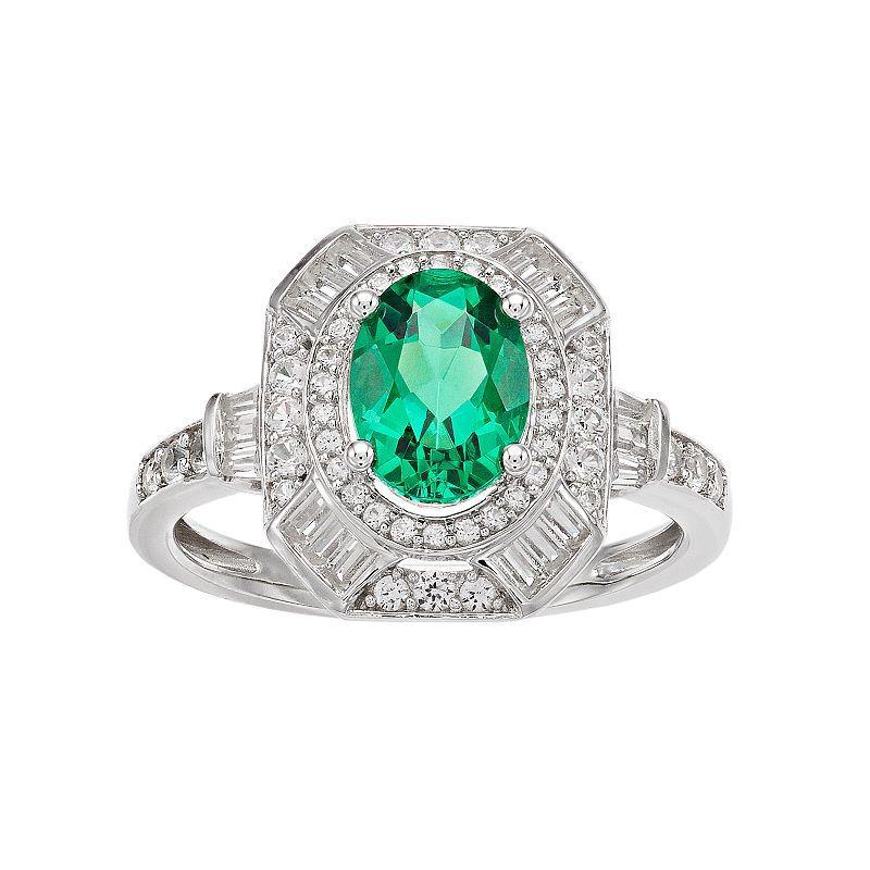 14k White Gold Gemstone & 5/8 Carat T.W. Diamond Ring, Womens Green Product Image