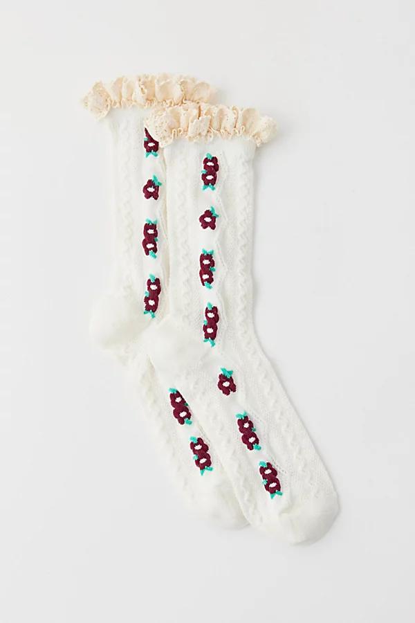 Lace-Trim Floral Crew Sock Womens at Urban Outfitters Product Image