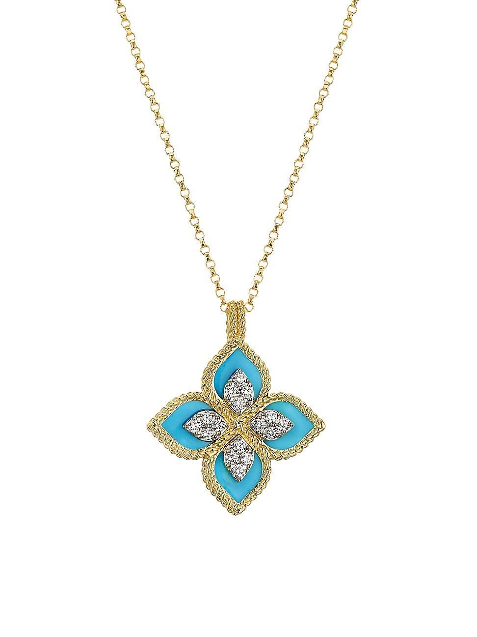 Womens Venetian Princess 18K Yellow Gold, Turquoise & 0.15 TCW Diamond Pendant Necklace Product Image