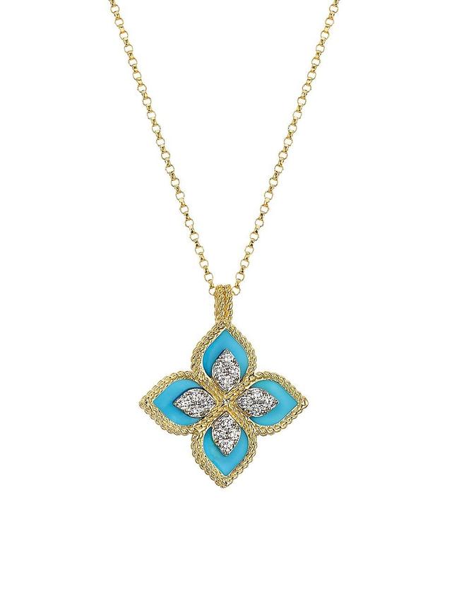 Womens Venetian Princess 18K Yellow Gold, Turquoise & 0.15 TCW Diamond Pendant Necklace Product Image