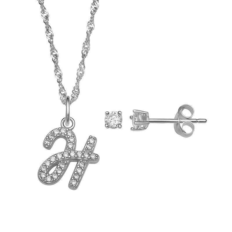 LC Lauren Conrad Sterling Silver Cubic Zirconia Stud Earrings & Initial Pendant Necklace Set, Womens Sterling Silver P Product Image