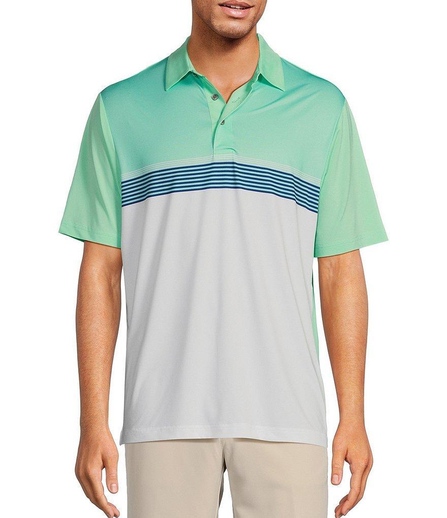 Roundtree & Yorke Performance Short Sleeve Striped Chest Mesh Polo Shirt Product Image