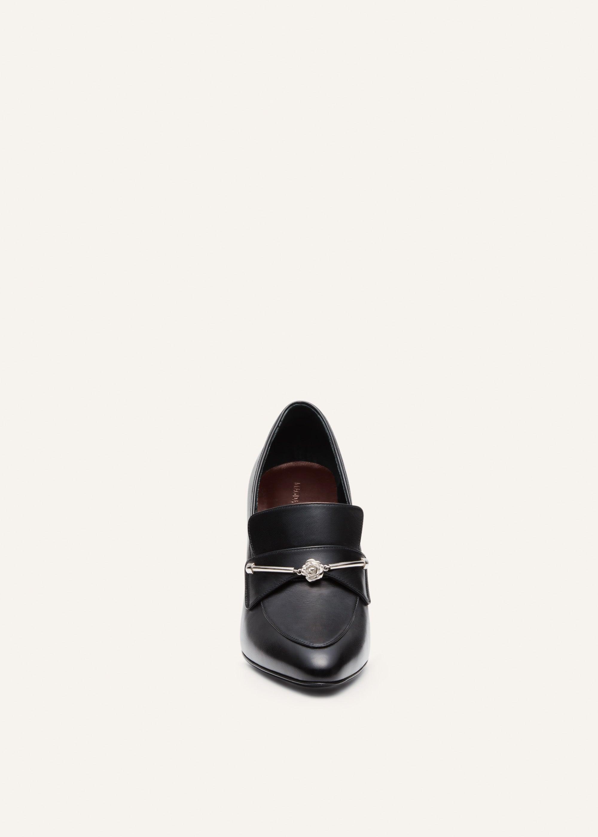 Silver rose loafers in black leather Product Image