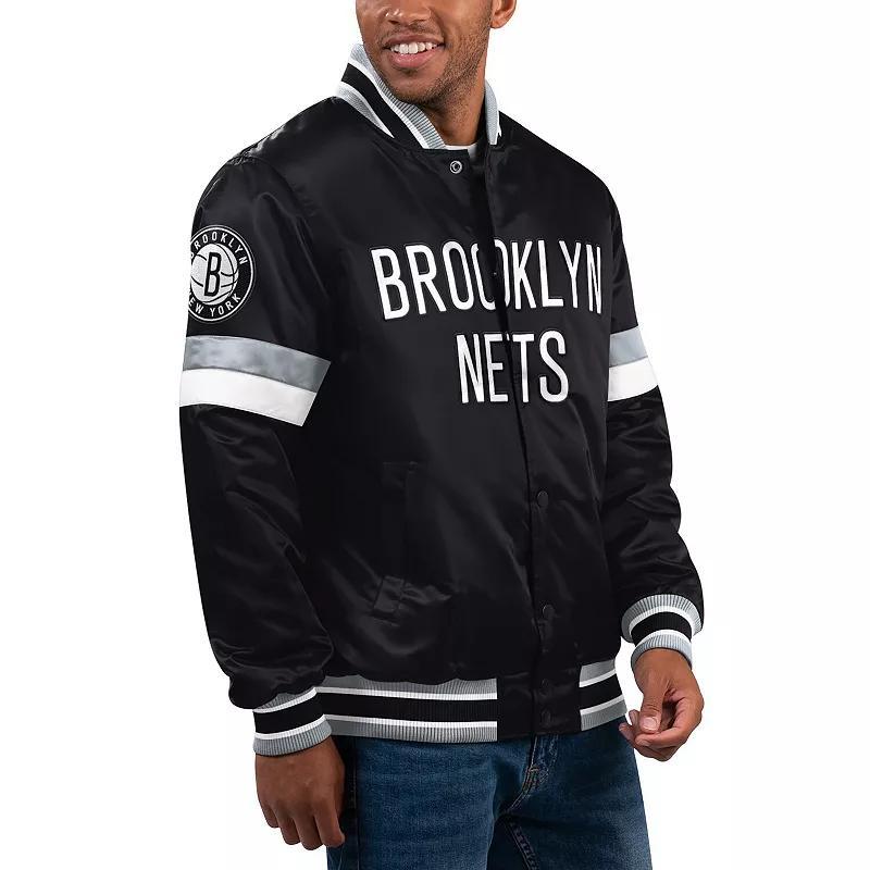 Mens Starter Brooklyn Nets Home Game Satin Full-Snap Varsity Jacket Product Image