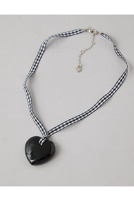 AEO Gingham Heart Pendant Necklace Women's Product Image