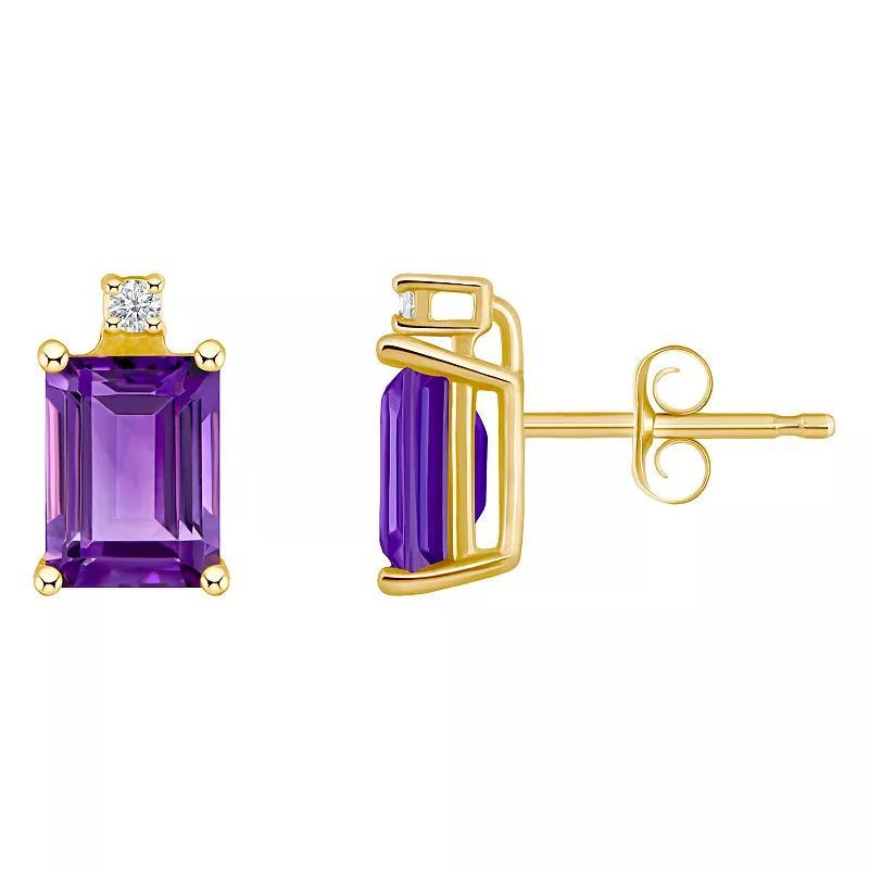 Celebration Gems 14k Gold Emerald Cut Amethyst & Diamond Accent Stud Earrings, Womens, Purple Product Image