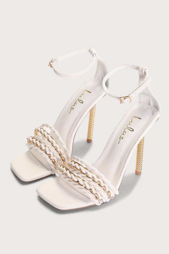 Jenjenn White Square-Toe Ankle Strap High Heel Sandals product image