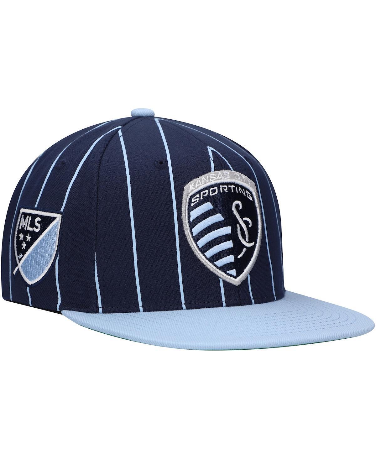 Mens Mitchell & Ness Navy Sporting Kansas City Team Pin Snapback Hat Product Image