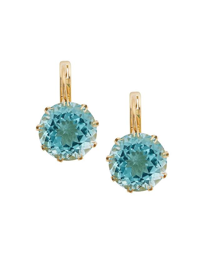 Womens Crown 18K Yellow Gold & Blue Topaz Earrings Product Image