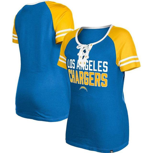 Womens New Era Powder Blue Los Angeles Chargers Raglan Lace-Up T-shirt Product Image