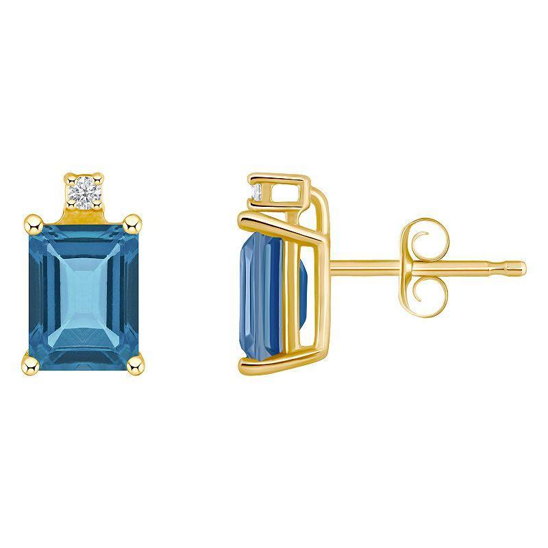 Belk & Co 14K Gold 6X4 Emerald Cut London Blue Topaz Diamond Accent Earrings Product Image