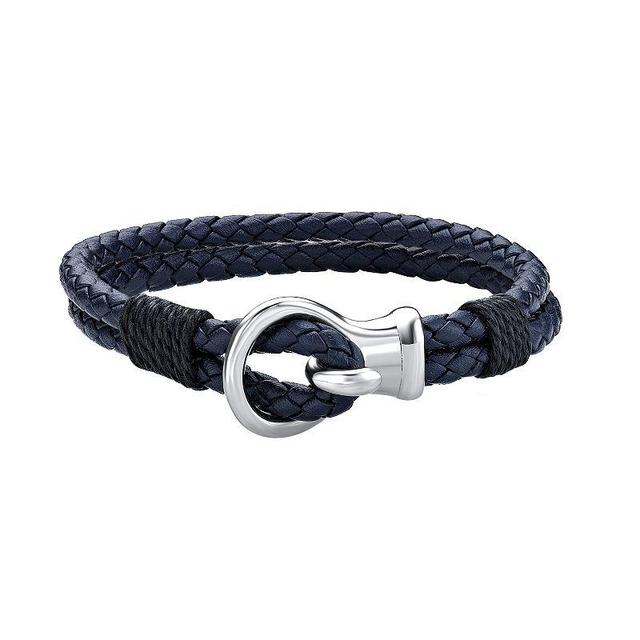 Mens LYNX Stainless Steel Leather Bracelet White Product Image