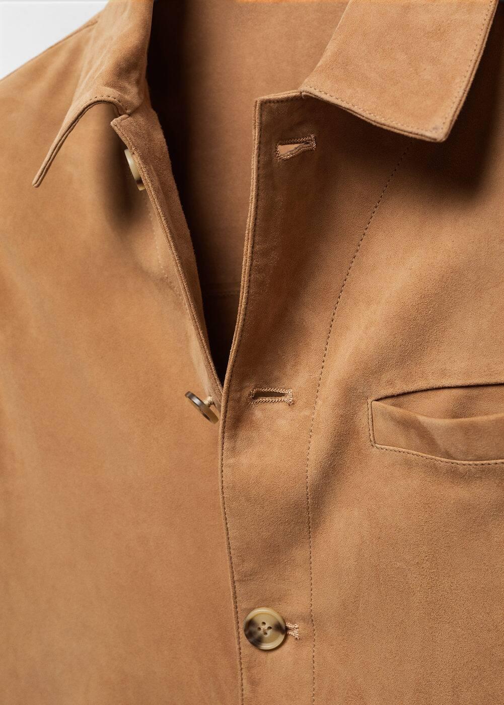 MANGO MAN - Suede leather overshirt with pocket medium brownMen Product Image