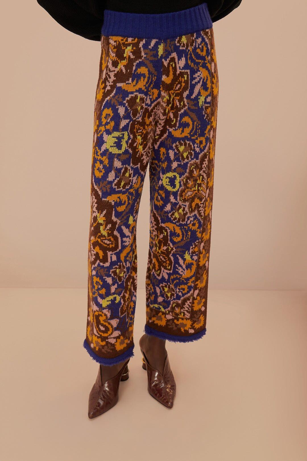 Glam Tapestry Blue Knit Pants Product Image