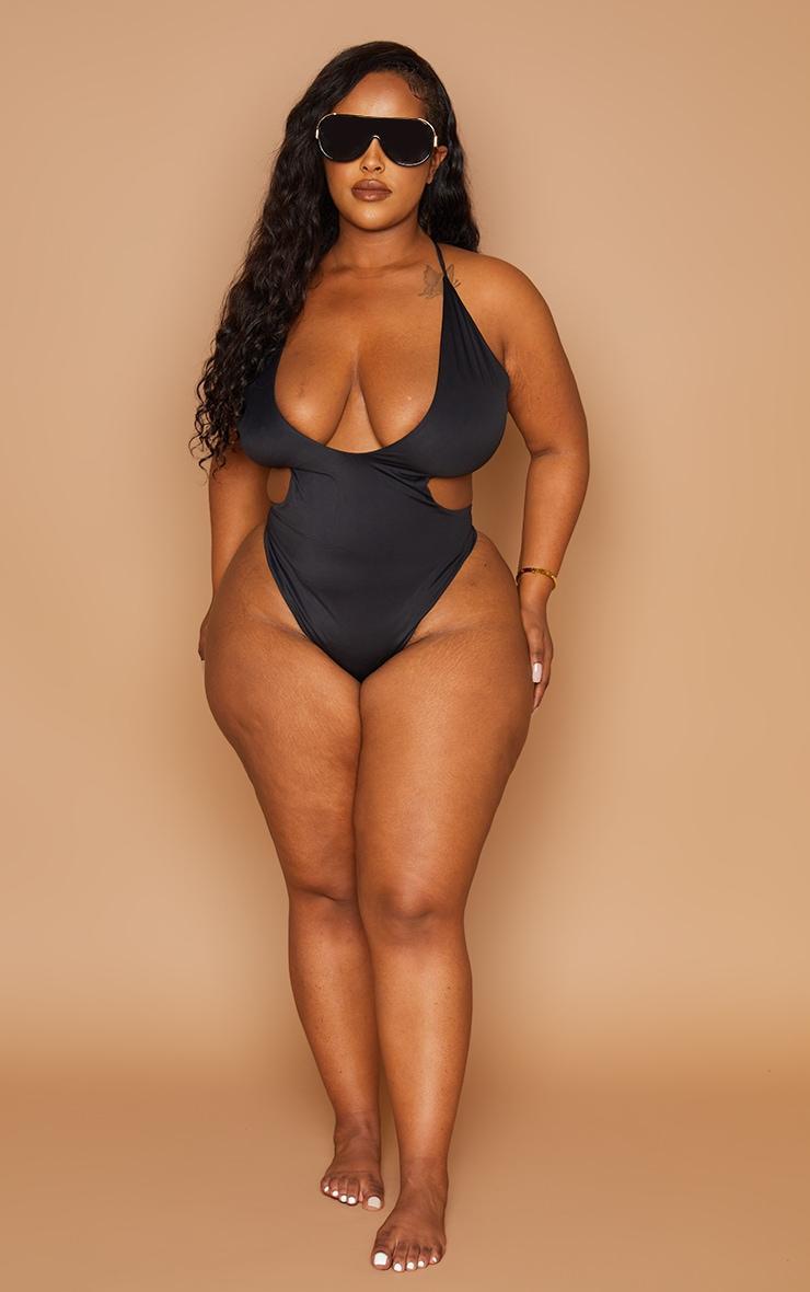 Plus Black Cross Front Cut Out Swimsuit Product Image