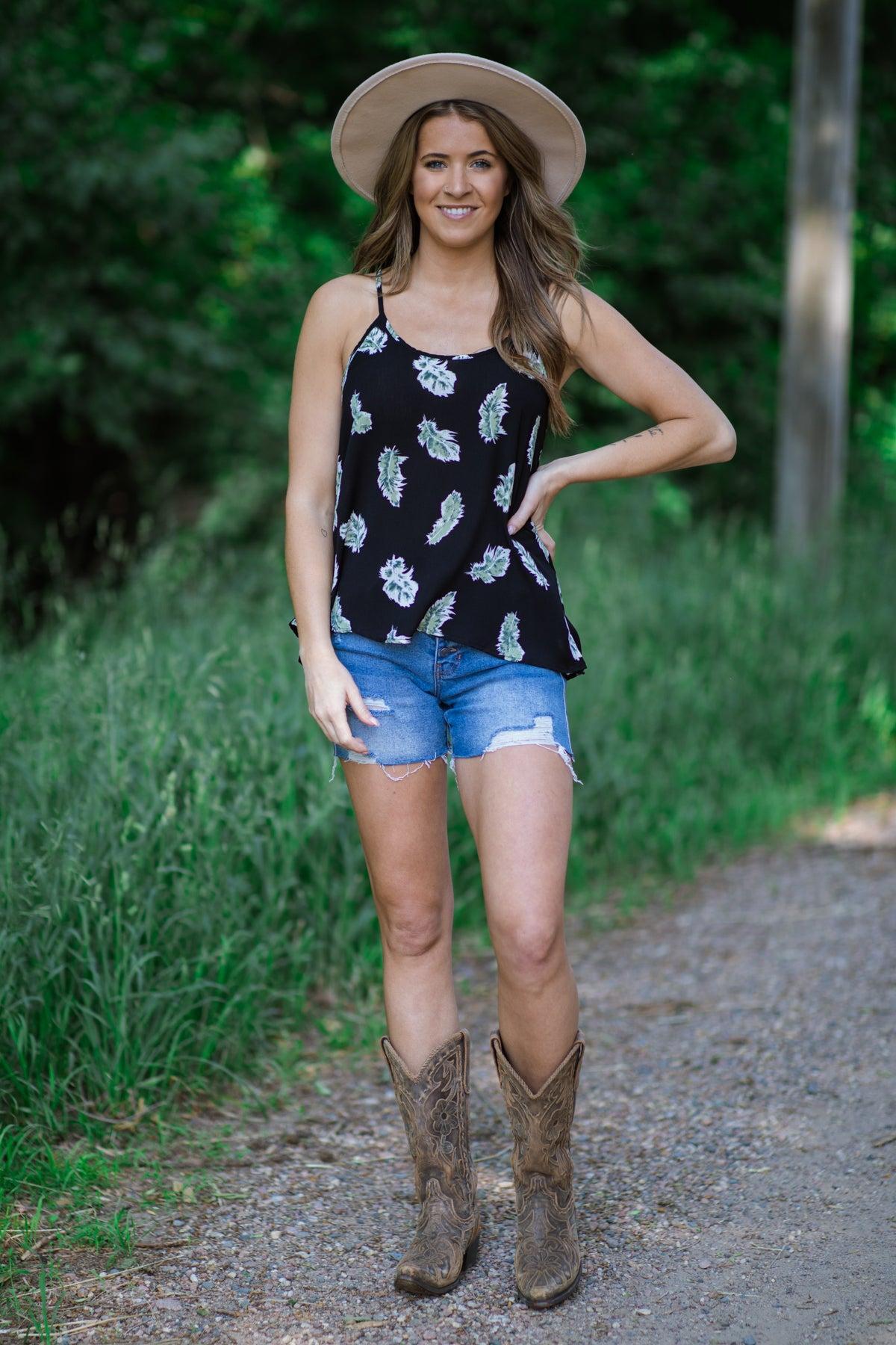 Black and Green Leaf Print Tank Product Image