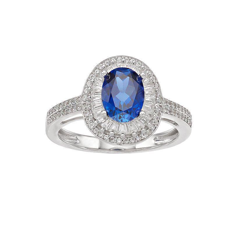 14k White Gold Sapphire & 1/2 Carat T.W. Diamond Halo Ring, Womens 14k Whgold Product Image