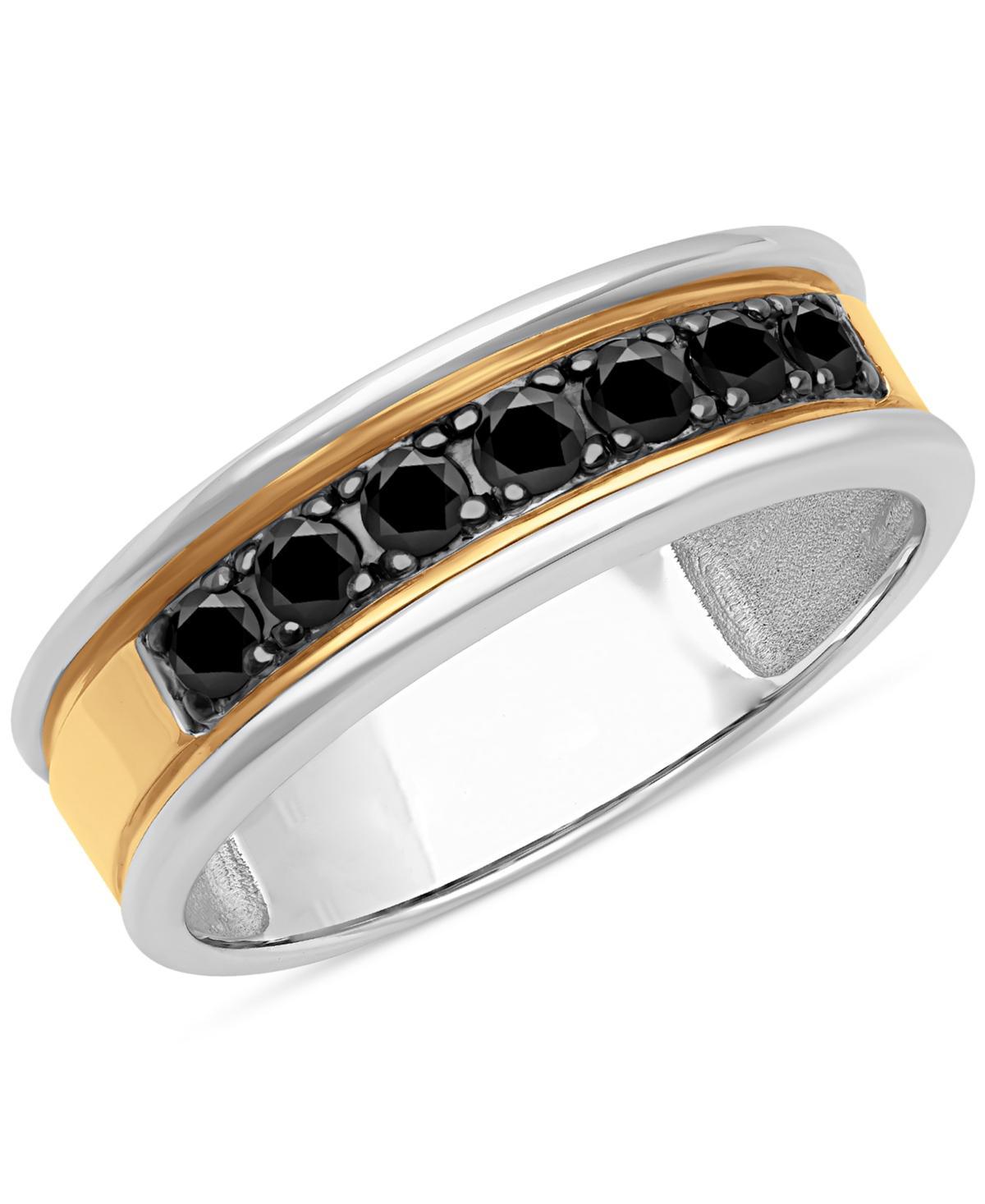 Mens Black Sapphire Band (3/4 ct. t.w.) in Sterling Silver & 18k Gold-Plate Product Image